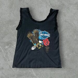 Vintage Harley Davidson Shirt Women Large Black 80s Lace Trim Eagle Rose Baby Te